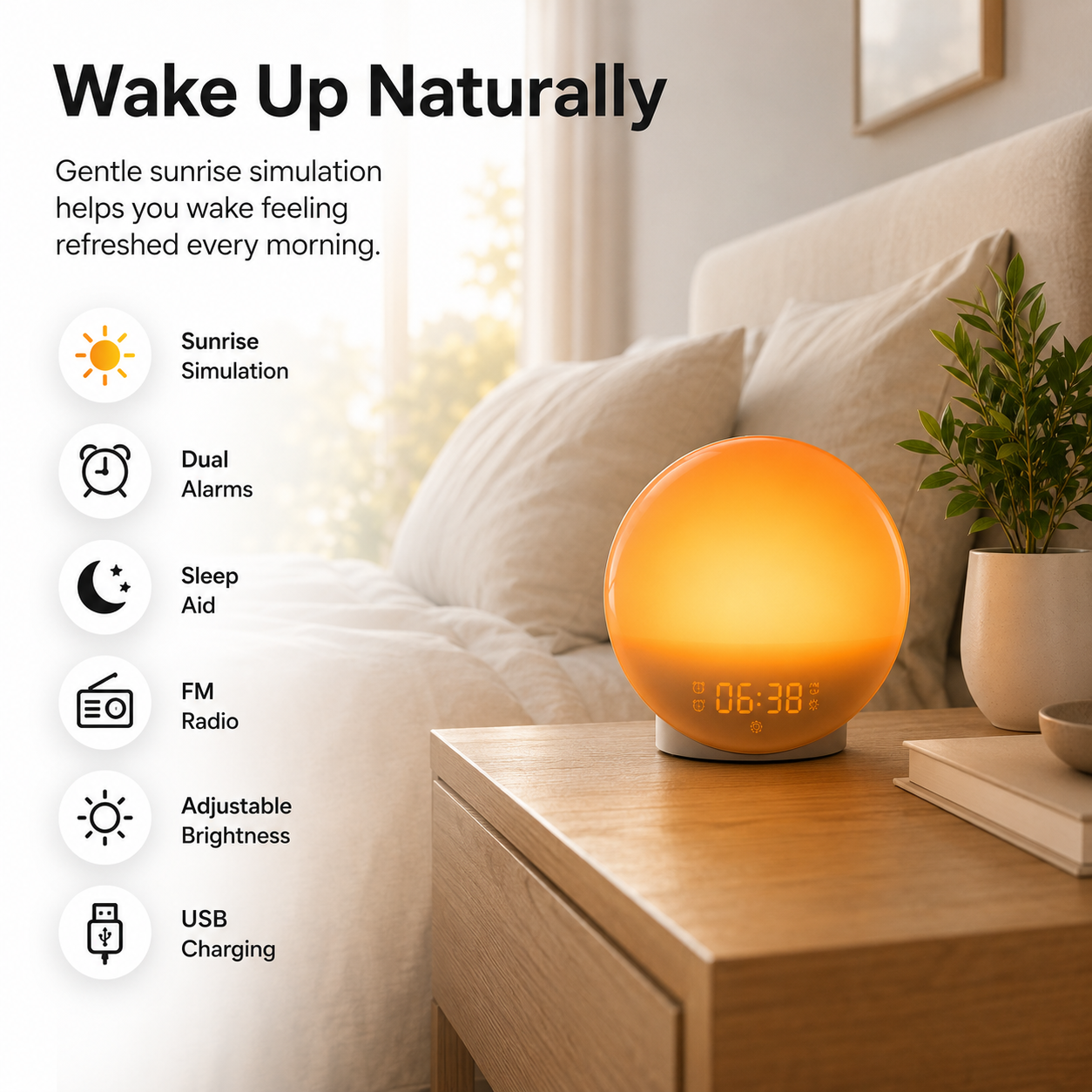Digitaler LED-Lichtwecker mit App-Steuerung und Ladefunktion