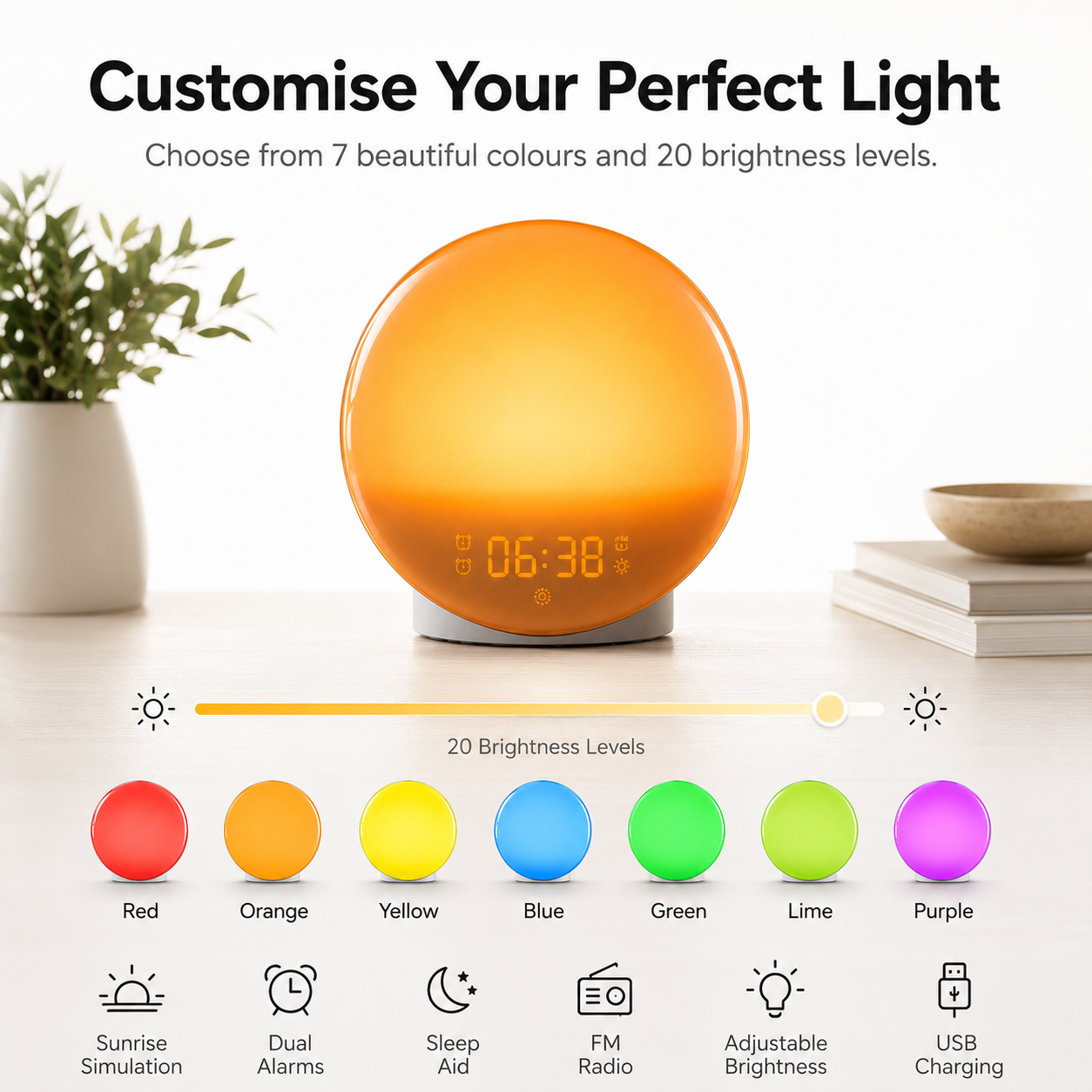 Digitaler LED-Lichtwecker mit App-Steuerung und Ladefunktion